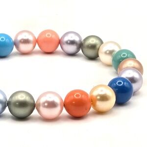Multicolor Glass Faux Pearl Bead Bracelet Gold Tone Clasp Pastel Spring 8mm